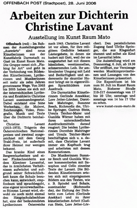 Arbeiten zu Christine Lavant - Offenbach Post vom 28.6.2006