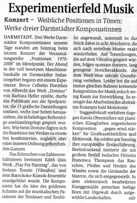 Experimentierfeld Musik - Darmstädter Echo vom 24.6.2008