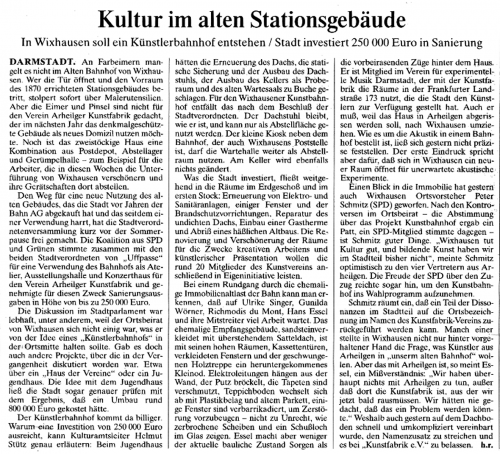 Kultur im alten Stationsgebäude - FAZ v. 23.8.2005